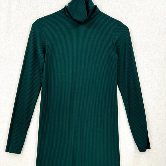 ENZA COSTA Compact Silk Rib Dress Women Medium Green Long Sleeve Turtleneck Midi - Picture 7 of 14